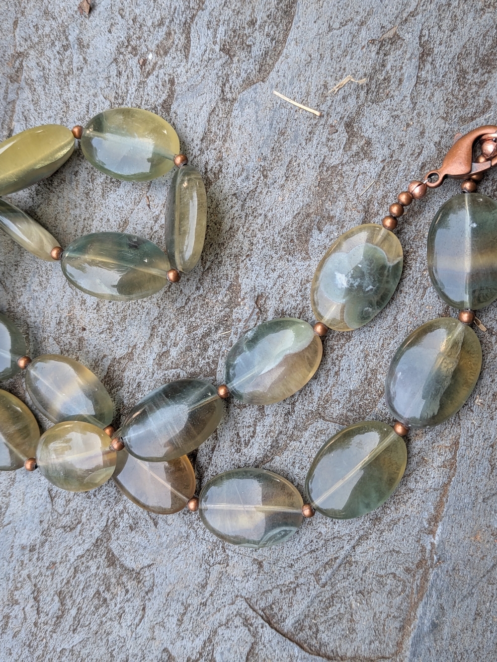 Large Green and Yellow Fluorite Bead Handmade Statement Necklace -